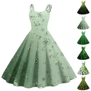 Женская мода ул.. Сексуальное коктейльное платье без бретелек с принтом ко Дню Святого Патрика в стиле панк, винтажное платье. M зелёный