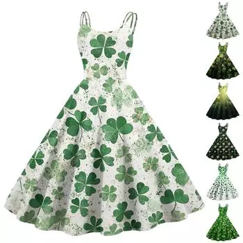 Женская мода ул.. Сексуальное коктейльное платье без бретелек с принтом ко Дню Святого Патрика в стиле панк, винтажное платье. S