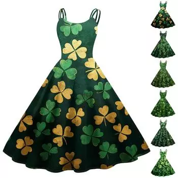 Женская мода ул.. Сексуальное коктейльное платье без бретелек с принтом ко Дню Святого Патрика в стиле панк, винтажное платье. S