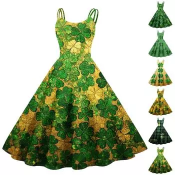 Женская мода ул.. Сексуальное коктейльное платье без бретелек с принтом ко Дню Святого Патрика в стиле панк, винтажное платье. S
