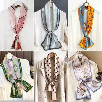 Женская мода, универсальный полосатый шарф в полоску, нестандартный атласный длинный шарф, шелковый шарф, узкий длинный шарф премиум-класса в два слоя 14*150CM