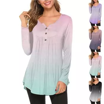 Женская мода универсальный повседневный популярный топ с длинным рукавом с круглым вырезом и принтом L