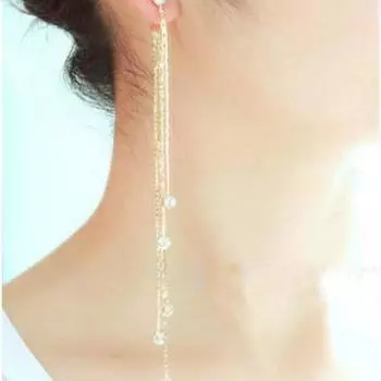 Женская мода ювелирные изделия с длинными кисточками и кристаллами, висячие серьги-гвоздики для коктейльного платья серебряный