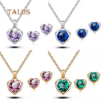 Женская мода ювелирные изделия сердце кристалл кулон ожерелье уха шпильки серьги набор аксессуаров