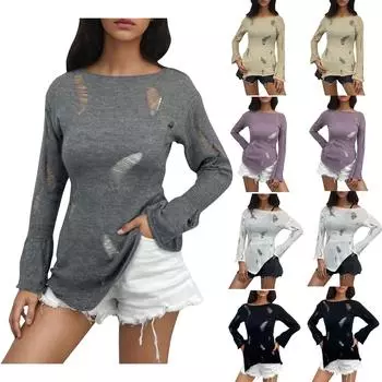 Женская мода узкий свитер с рваным вырезом и асимметричным кроем L чёрный