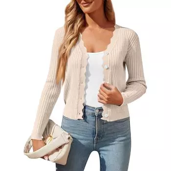 Женская мода V-образный вырез длинный рукав короткий женский вязаный кардиган свитер пальто L бежевый