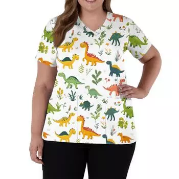 Женская мода V-образный вырез короткий рукав комбинезон с карманами принт топы одежда XL зелёный