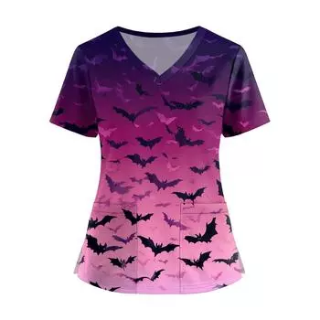 Женская мода V-образный вырез короткий рукав комбинезон с карманами принт топы одежда XXXL