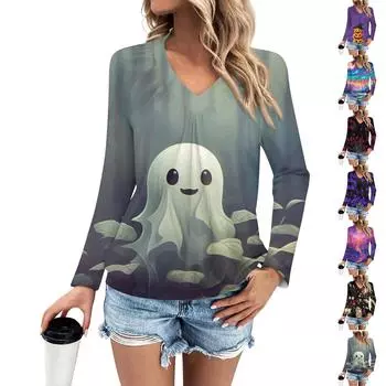 Женская мода V-образный вырез плиссированные полоски принт повседневный длинный рукав S