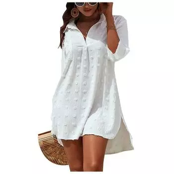 Женская мода в богемном стиле, однотонное платье из ледяного шелка с короткими рукавами и морщинами XL белый