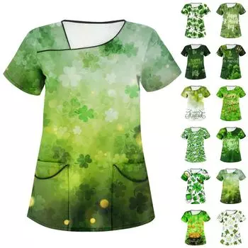 Женская мода в полоску с градиентом St. Рабочая одежда с короткими рукавами и двойными карманами с принтом ко Дню Святого Патрика XXL жёлтый