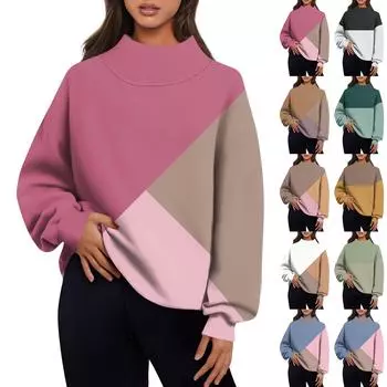 Женская мода в полоску с принтом и длинными рукавами, свободная полуводолазка, толстовка, топ L чёрный