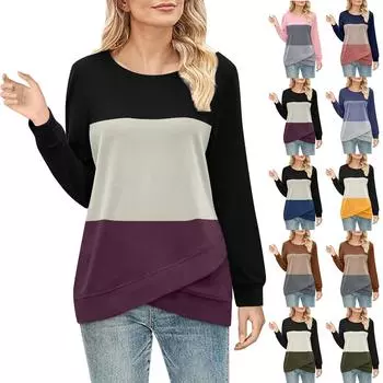 Женская мода в полоску с принтом и длинными рукавами с перекрестным подолом, топ S