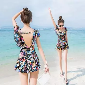 Женская мода в японском стиле, цельный купальник с открытой спиной и рюшами, монокини с контролем живота, сексуальный купальный костюм с горячими источниками, купальный костюм для похудения M