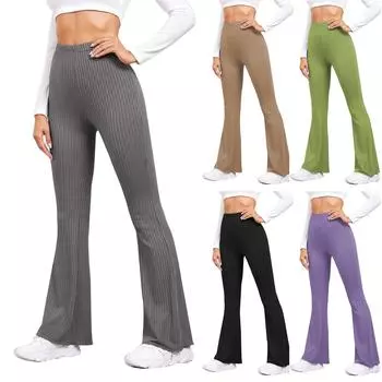Женская мода в расклешенных штанах для йоги с высокой талией, новые утягивающие полосатые спортивные штаны L
