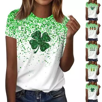 Женская мода в стиле кэжуал. Футболка с коротким рукавом и круглым вырезом с принтом ко Дню Святого Патрика XXL