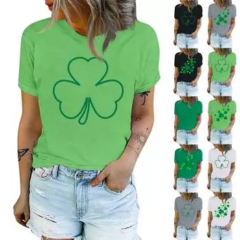 Женская мода в стиле кэжуал. Футболка с принтом ко Дню Святого Патрика, пуловер с круглым вырезом, топ с короткими рукавами L