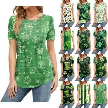 Женская мода в стиле кэжуал. Патрик Принт Топ Короткий Рукав Рубашка Свободный Пуловер XL