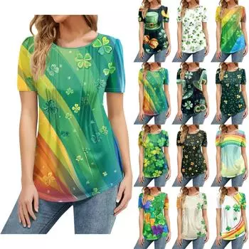 Женская мода в стиле кэжуал. Патрик Принт Топ Короткий Рукав Рубашка Свободный Пуловер M белый