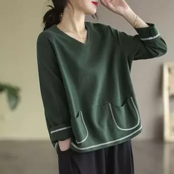 Женская мода вафельный дизайн длинный рукав футболка повседневные свободные пуловеры весна лето тренд тонкая свободная футболка с V-образным вырезом XXXL белый