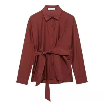 Женская мода весна 2025: Рубашка свободного кроя с длинным рукавом в европейском и американском стиле L кирпич красный