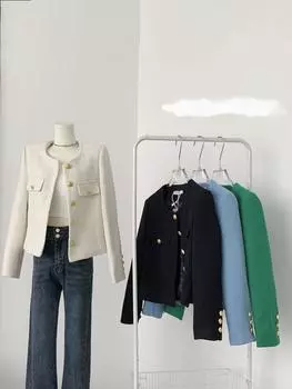 Женская мода весна куртка с карманом-клапаном однобортный круглый вырез твид короткие пальто 2XL белый