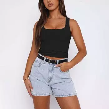 Женская мода весна-лето досуг тонкий однотонный жилет с нитками L чёрный