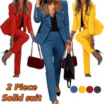 Женская мода весна-лето офисные дамы 2 комплекта из двух предметов с шалью и открытым передним пиджаком, брюки, костюм, однотонный элегантный женский повседневный деловой костюм L чёрный