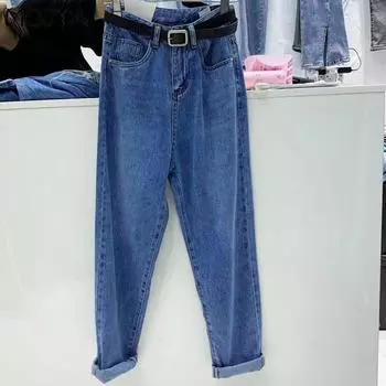 Женская мода, весна-лето, универсальные джинсы с высокой талией, женские студенческие свободные шаровары, девятые брюки S абрикосовый