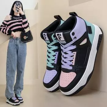 Женская мода весна-осень Лоскутная обувь Студенческая универсальная спортивная обувь в корейском стиле Женские повседневные модные кроссовки на шнуровке 35