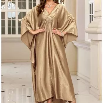 Женская мода весна осень однотонный принт с длинным рукавом с v-образным вырезом свободная талия повседневные платья Size: One Size