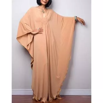 Женская мода весна осень однотонный принт с длинным рукавом с v-образным вырезом свободная талия повседневные платья Size: One Size