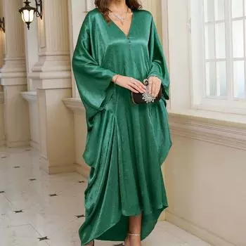 Женская мода весна осень однотонный принт с длинным рукавом с v-образным вырезом свободная талия повседневные платья Size: One Size