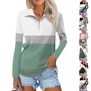 Женская мода весна-осень повседневная принтованная молния V-образный вырез длинный рукав рубашка топы XXXL