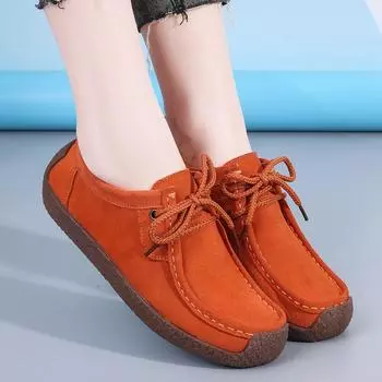 Женская мода весна-осень Туфли-улитки на плоской подошве Туфли-туфли из коровьей кожи Туфли-бобы размера плюс 35 бежевый