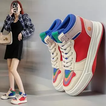 Женская мода весна-осень высокие непарные туфли женские кроссовки с толстой подошвой в стиле пэчворк повседневная спортивная обувь для девочек-студенток 35