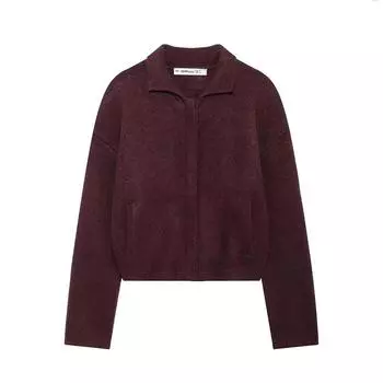 Женская мода винно-красный бомбер с застежкой-молнией спереди, винтажный воротник с лацканами, длинные рукава, женские шикарные женские наряды S