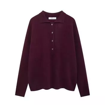 Женская мода винно-красный вязаный свитер с пуговицами спереди, винтажный воротник с отворотом, длинные рукава, женские шикарные женские топы M