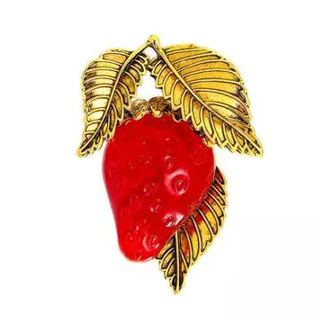Женская мода, винтажная брошь с красной клубникой для женщин, роскошная брошь из желтого золота, эмалированная брошь с растением, булавки