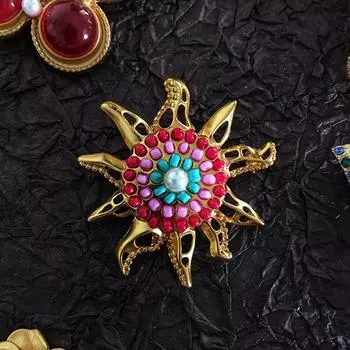 Женская мода, винтажная брошь с кристаллами и жемчугом в виде подсолнуха для женщин, роскошная брошь из сплава желтого золота, круглая брошь с растением, булавки