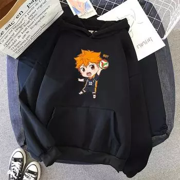 Женская мода волейбол Манга Haikyuu толстовка Harajuku kawaii пуловер толстовка с мультяшным принтом аниме эстетичная толстовка уличная одежда топ S чёрный