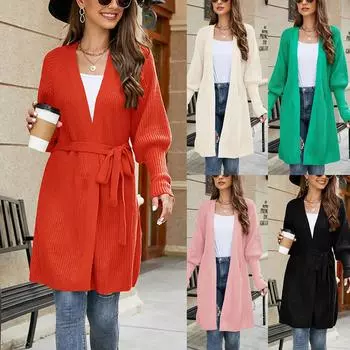 Женская мода, вязание цвета, темперамент, длинное пальто-свитер M чёрный