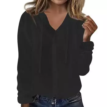 Женская мода вязаный кардиган топ свободный длинный рукав солнцезащитный крем капюшон куртка L чёрный