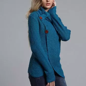 Женская мода вязать свободный свитер большого размера с высоким воротником и длинными рукавами XL