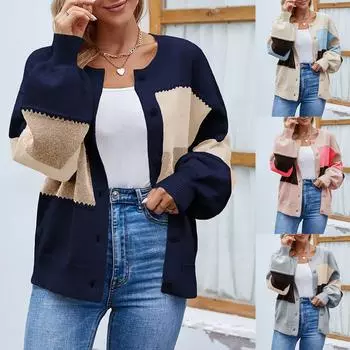 Женская мода вскользь 2022 вязаный кардиган контрастного цвета с капюшоном-свитер пальто L бежевый