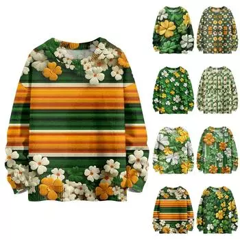 Женская мода вскользь с длинным рукавом St. Верх из шерстяного трикотажного пуловера с принтом Патрика и круглым вырезом L армия зеленый