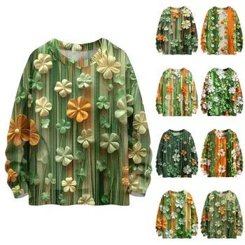 Женская мода вскользь с длинным рукавом St. Верх из шерстяного трикотажного пуловера с принтом Патрика и круглым вырезом L армия зеленый