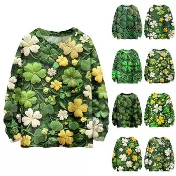 Женская мода вскользь с длинным рукавом St. Верх из шерстяного трикотажного пуловера с принтом Патрика и круглым вырезом L армия зеленый