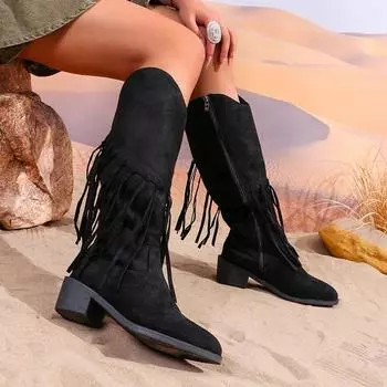 Женская мода высокие сапоги с бахромой замшевые туфли на каблуках новые модные гладиаторские мотоциклетные сапоги осень-зима готические туфли-лодочки снежные ботинки 36