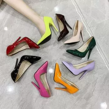 Женская мода высококачественные черные лакированные туфли-лодочки на весеннем каблуке с квадратным каблуком, классные женские туфли на осень Sapatos Femininas 35 зелёный